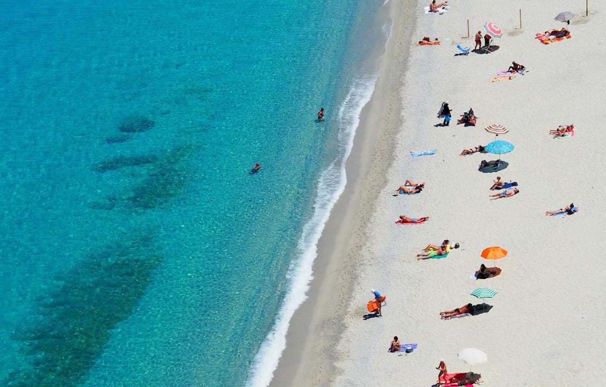 bird's eye view of a beach with many people